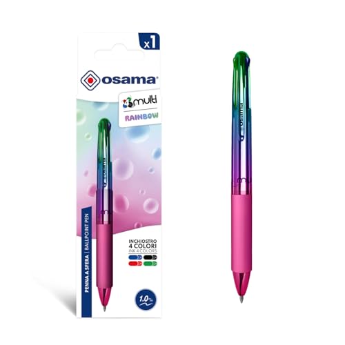 OSAMA 4 Multi Rainbow Kugelschreiber, mehrfarbig, 1,0 mm, 1 Stück, bunte Stifte 4 personalisierte Regenbogenfarben Tinte Schwarz Blau Rot und Grün, Schreibwaren Schule Büro Universität und von OSAMA