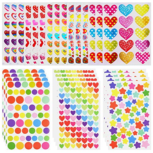 OSDUE 1800+ Stück Aufkleber für Kinder, Sternaufkleber, Herzaufkleber, Farbaufkleber, Belohnungssticker für Kinder, für Belohnungen, Scrapbooking, Hochzeit, Geschenke, DIY, Valentinstag (27 Blätter) von OSDUE