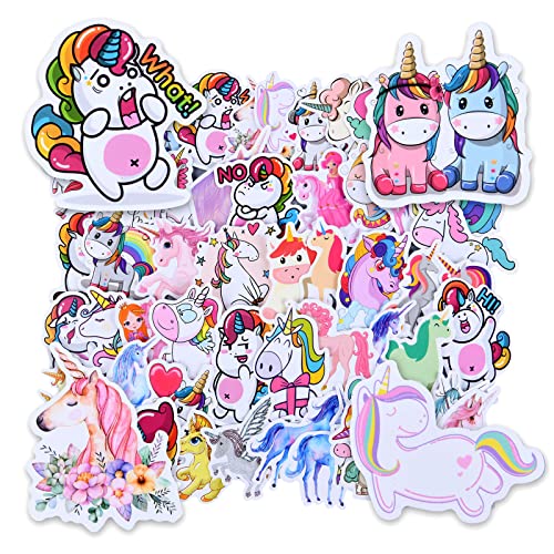 OSDUE Einhorn Sticker Set, 50 Stück Wasserdicht Vinyl Stickers, Anime Sticker Set, Cartoon Aufkleber für Auto Laptop Skateboard Fahrrad Moped Motorrad, Geeignet für Erwachsene Kinder von OSDUE