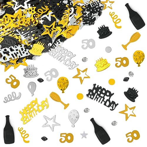 OSDUE Konfetti 50 Geburtstag Deko, 50 Geburtstag Deko, Konfetti Schwarz Gold für 50 Geburtstag, Jubiläum Party Supplies Deko, Tischdeko Geburtstag 50, Konfetti Streudeko Geburtstag Schwarz von OSDUE