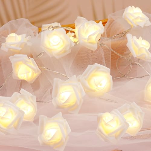 OSDUE Rose Light String, 3M LED Rosen Lichterkette, Rosen Lichterkette mit 20er LED-Licht, Rose Fairy Lights, Lichterkette mit Blumengirlande für Party, Garten, Weihnachten, Hochzeit (Warmweiß) von OSDUE