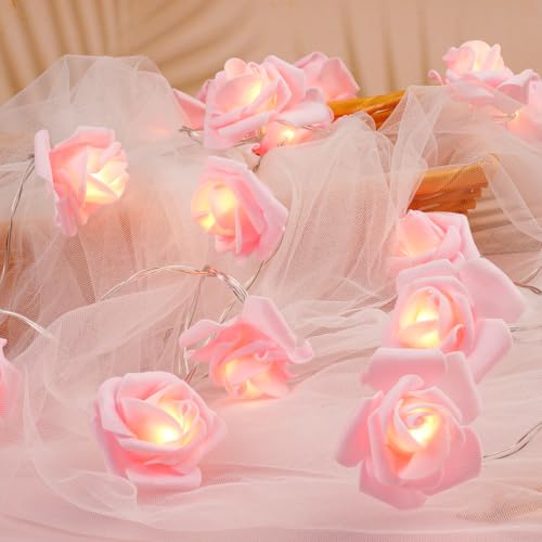 OSDUE Rose Light String, 3M LED Rosen Lichterkette, Rosen Lichterkette mit 20er LED-Licht, Rose Fairy Lights, Lichterkette mit Blumengirlande für Party, Garten, Weihnachten, Hochzeit (Warmweiß) von OSDUE