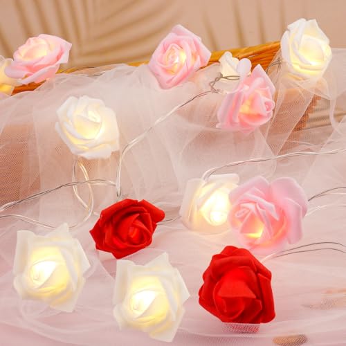 OSDUE Rose Light String, 3M LED Rosen Lichterkette, Rosen Lichterkette mit 20er LED-Licht, Rose Fairy Lights, Lichterkette mit Blumengirlande für Party, Garten, Weihnachten, Hochzeit (Warmweiß) von OSDUE