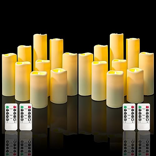 Wasserdichte Batterie Flammlose LED Kerzen: LED betriebene Kunststoff Kerzen Fernbedienung Radfahren 24 Stunden Timer,2 Set von 9 D2.2 x H4 5" 6" 7" 8" 9" Outdoor Flicker Kerzen für Home Wedding Decor von OSHINE