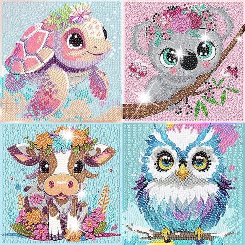 OSLEY Diamond Painting Kinder, 4 Pack DIY 5D Diamond Painting für Erwachsene und Kinder, Diamond Painting Kits Malen nach Zahlen Wohnzimmer Bilder für Home Wall Decor (15x 15 cm Ohne Rahmen) von OSLEY