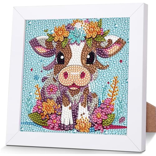 OSLEY Diamond Painting Kinder Set, 5D DIY Cartoon Diamant Painting Bilder, 15x15cm Leinwand und mit 18x18cm Bilderrahmen für Kinder und Mädchen, Erwachsene geeignet von OSLEY