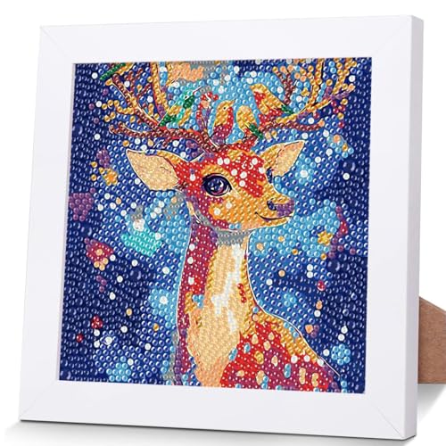 OSLEY Diamond Painting Kinder Set, 5D DIY Cartoon Diamant Painting Bilder, 15x15cm Leinwand und mit 18x18cm Bilderrahmen für Kinder und Mädchen, Erwachsene geeignet von OSLEY