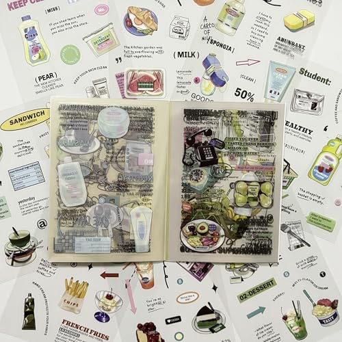 OSLEY Scrapbook Stickers Book, 20 Blatt PET Ästhetische Vintage Scrapbooking Aufkleber für Fotoalbum，Scrapbooking，Bullet Journal Zubehör，Kalendern,DIY Art Notizbuch von OSLEY