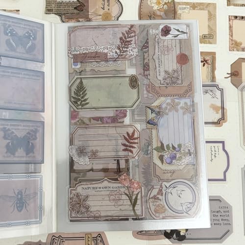 OSLEY Scrapbook Stickers Book, 20 Blatt PET Ästhetische Vintage Scrapbooking Aufkleber für Fotoalbum，Scrapbooking，Bullet Journal Zubehör，Kalendern,DIY Art Notizbuch von OSLEY