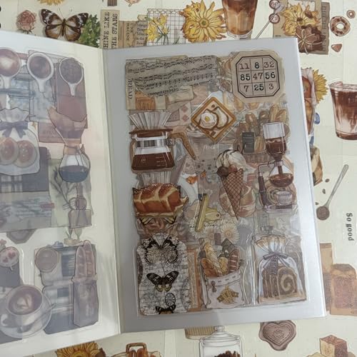 OSLEY Scrapbook Stickers Book, 20 Blatt PET Ästhetische Vintage Scrapbooking Aufkleber für Fotoalbum，Scrapbooking，Bullet Journal Zubehör，Kalendern,DIY Art Notizbuch von OSLEY