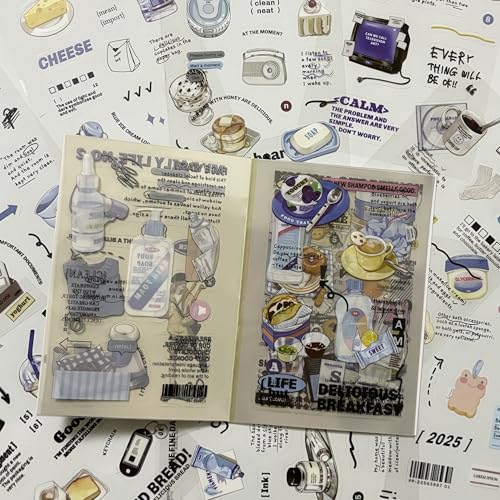 OSLEY Scrapbook Stickers Book, 20 Blatt PET Ästhetische Vintage Scrapbooking Aufkleber für Fotoalbum，Scrapbooking，Bullet Journal Zubehör，Kalendern,DIY Art Notizbuch von OSLEY