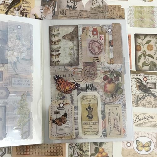 OSLEY Scrapbook Stickers Book, 20 Blatt PET Ästhetische Vintage Scrapbooking Aufkleber für Fotoalbum，Scrapbooking，Bullet Journal Zubehör，Kalendern,DIY Art Notizbuch von OSLEY