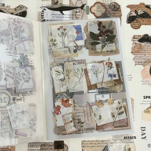 OSLEY Scrapbook Stickers Book, 20 Blatt PET Ästhetische Vintage Scrapbooking Aufkleber für Fotoalbum，Scrapbooking，Bullet Journal Zubehör，Kalendern,DIY Art Notizbuch von OSLEY