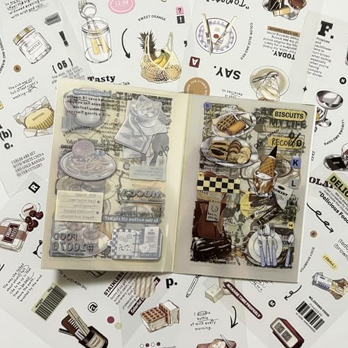 OSLEY Scrapbook Stickers Book, 20 Blatt PET Ästhetische Vintage Scrapbooking Aufkleber für Fotoalbum，Scrapbooking，Bullet Journal Zubehör，Kalendern,DIY Art Notizbuch von OSLEY