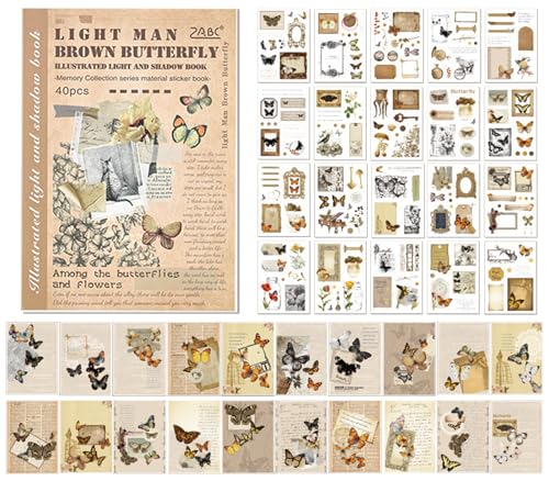 OSLEY Scrapbook Stickers Book, 40 Blatt Washi Ästhetische Vintage Scrapbooking Aufkleber für Fotoalbum，Scrapbooking，Bullet Journal Zubehör，Kalendern,DIY Art Notizbuch von OSLEY