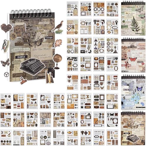 OSLEY Scrapbook Stickers Book, 50 Blatt Washi Ästhetische Vintage Scrapbooking Aufkleber für Fotoalbum，Scrapbooking，Bullet Journal Zubehör，Kalendern,DIY Art Notizbuch von OSLEY