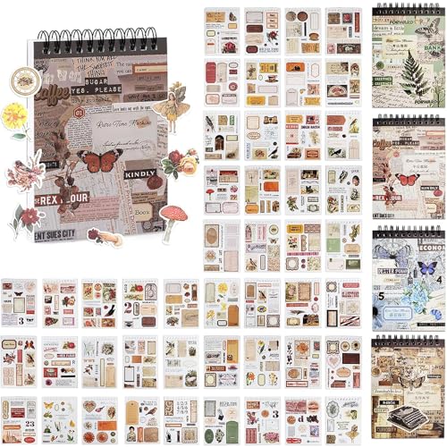 OSLEY Scrapbook Stickers Book, 50 Blatt Washi Ästhetische Vintage Scrapbooking Aufkleber für Fotoalbum，Scrapbooking，Bullet Journal Zubehör，Kalendern,DIY Art Notizbuch von OSLEY