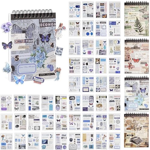 OSLEY Scrapbook Stickers Book, 50 Blatt Washi Ästhetische Vintage Scrapbooking Aufkleber für Fotoalbum，Scrapbooking，Bullet Journal Zubehör，Kalendern,DIY Art Notizbuch von OSLEY