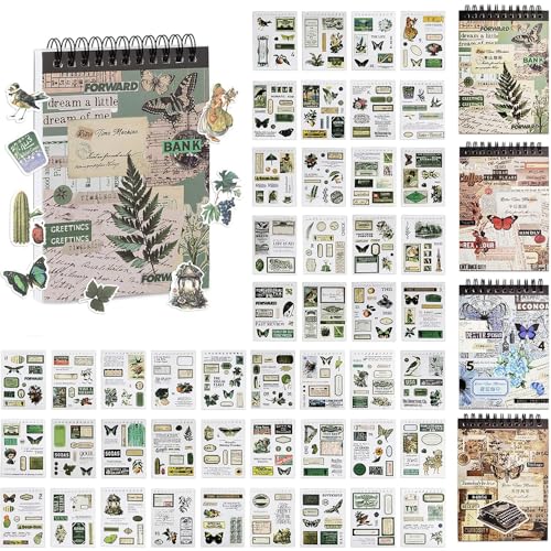 OSLEY Scrapbook Stickers Book, 50 Blatt Washi Ästhetische Vintage Scrapbooking Aufkleber für Fotoalbum，Scrapbooking，Bullet Journal Zubehör，Kalendern,DIY Art Notizbuch von OSLEY