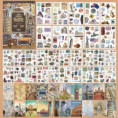 OSLEY Vintage Scrapbook Stickers Book mit 30 Blättern Washi Stickers und 20 Blättern Scrapbook Paper, Vintage Scrapbook Book für Bullet Junk Journal, Scrapbooking Supplies für Erwachsene von OSLEY