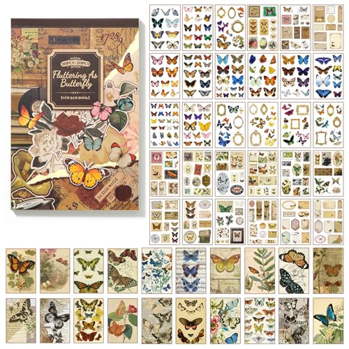 OSLEY Vintage Scrapbook Stickers Book mit 30 Blättern Washi Stickers und 20 Blättern Scrapbook Paper, Vintage Scrapbook Book für Bullet Junk Journal, Scrapbooking Supplies für Erwachsene von OSLEY