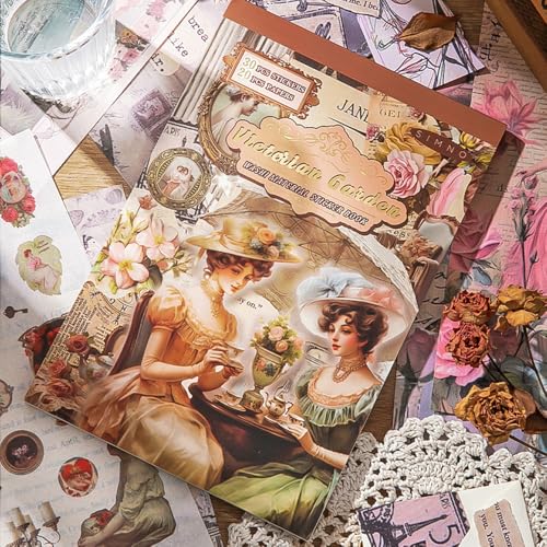 OSLEY Vintage Scrapbook Stickers Book mit 30 Blättern Washi Stickers und 20 Blättern Scrapbook Paper, Vintage Scrapbook Book für Bullet Junk Journal, Scrapbooking Supplies für Erwachsene von OSLEY