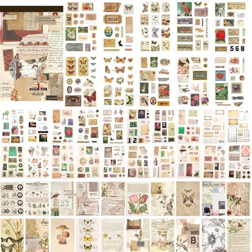 OSLEY Vintage Scrapbook Stickers Book mit 30 Blättern Washi Stickers und 20 Blättern Scrapbook Paper, Vintage Scrapbook Book für Bullet Junk Journal, Scrapbooking Supplies für Erwachsene von OSLEY