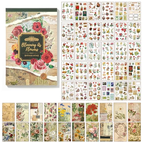 Vintage Scrapbook Stickers Book mit 30 Blättern Washi Stickers und 20 Blättern Scrapbook Paper, Vintage Scrapbook Book für Bullet Junk Journal, Scrapbooking Supplies für Erwachsene von OSLEY