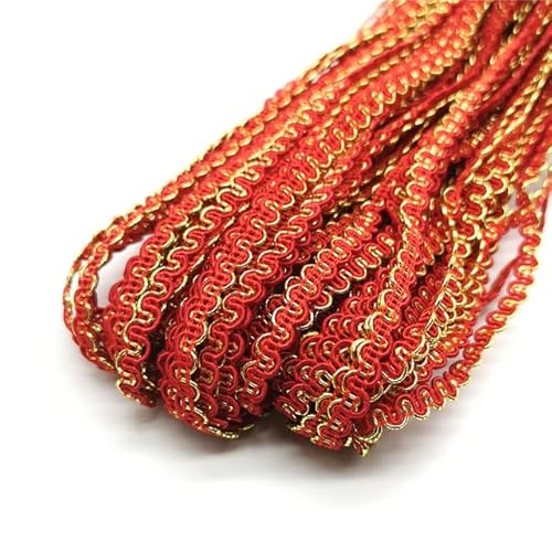 5 Yards 6 mm Gold-Silber-Linie Wellen-Spitzenband Bühnenauftritt Kleid Kostüm handgefertigte Borten Hochzeit Party-Zubehör #Ro-Gold-Rot von OSMARI