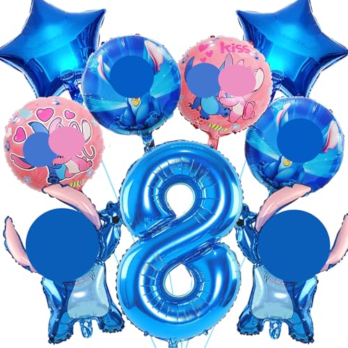 9 Stück Stitc Luftballons Geburtstag Set 8 Jahre Junge, Stitc Geburtstagsdeko Folienballon, Kindergeburtstag Luftballons, Stitc Geburtstag Party Deko Ballons Set für Kinder (8) von OSOFREE