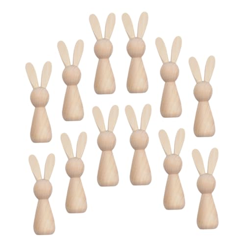 OSOLADY 12 Stücke Holz Statue Ostern Decor Malerei Handwerk Bunny Figurine Spielzeug Puppe von OSOLADY