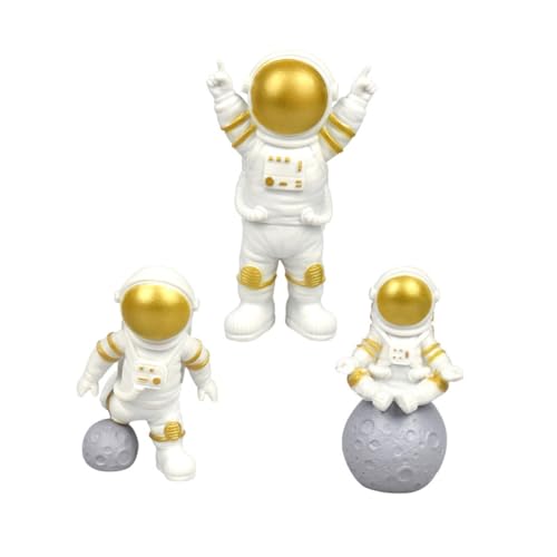 OSOLADY 3St Anzeige Kuchendekorationen Tisch Astronautenmodell Miniaturdekoration tortendeko Einschulung kinderzimmerdeko Desktop-Astronautenmodell Desktop-Astronauten-Ornament Harz Golden von OSOLADY