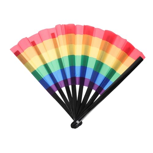 OSOLADY Regenbogen-Partydekorationen Handfächer Rave-Accessoires für Männer Kinderwagen-Fan Fan-Hand Fächer mit Quaste Tanzrequisiten Tanzender Fan Vintage Faltfächer Satinstoff von OSOLADY