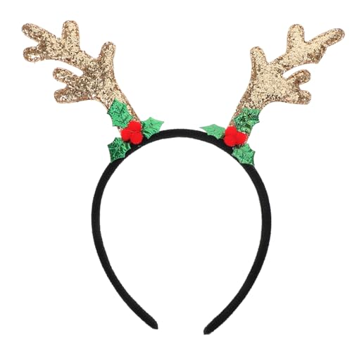 OSOLADY Stirnband Elch Haarreifen Weihnachtshaarschleifen Weihnachtsaccessoires Urlaub Stirnbänder Rentier Haarreifen Haarklammer Glitzernde Rentiergeweihe Haarband Golden Paillettenstoff von OSOLADY