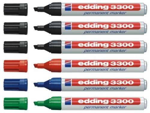 6er Set Edding Permanentmarker 3300 3x Schwarz + 1x Blau + 1x Rot + 1x Grün von OST