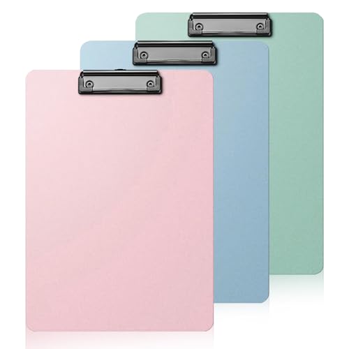 OT-NVWOZR 3 Stück Klemmbrett A4 Letter Size, Kunststoff-Klemmbrett mit Metalklemme, Plastik Clipboards Klemmbrettmappe für Büro Küche Büroangestellte Studenten Lehrer Rosa Blau Grün von OT-NVWOZR