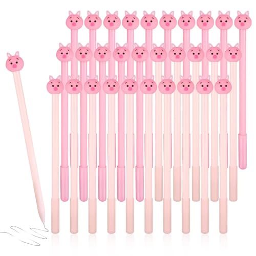 OT-NVWOZR 30 Stück Cartoons Gel Stift Set, Süße Tier Gelstifte Schwarze Tinte 0,5 mm Kawaii Rosa Schwein Kugelschreiber Schreibwaren für Kinder Studenten Jungen Mädchen Schule Büro von OT-NVWOZR