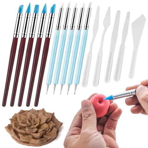 15 Stück Modellierwerkzeug,Ton Werkzeug Set,Modelier Bastel Clay Werkzeuge Sculpting Tools,Fondant Werkzeug Dotting Tool Gummi Malerei Pinsel für Keramik Skulptur Malerei Nail Art(hellblau,weinrot) von OTAIVE