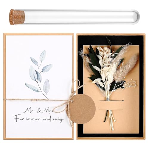 Hochzeit Geldgeschenk Set,Geldgeschenk zur Hochzeit,geldgeschenk verpackung Hochzeit,inklusive Getrocknete Blumen Grußkarte Kunststoff Reagenzglas Geschenkbox Runder Kraftpapier Anhänger Hanfseil von OTAIVE