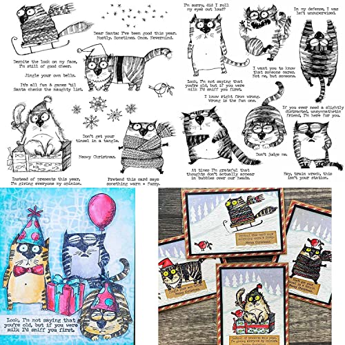 2 Stück Gummi Stempel mit niedlicher Katze Weihnachtsmotiv, transparent Prägen BastelnKartenherstellung Stempeln Geschenkkarte Papieralbum Silikonstempel von OTCRAFT