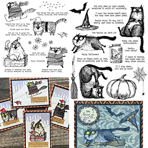 2 Stück Halloween Katze Niedlich Winter Kürbis Magie Weihnachten Cheer Klar Gummi Stempel Siegel für DIY Scrapbooking Prägung Handwerk Geschenkkarte Papier Album Silikonstempel von OTCRAFT