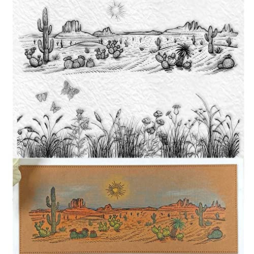 2 Stück Retro Landschaft Stempel Set Blumen und Schmetterlinge für transparente Gummistempel, Kartenherstellung für DIY, Scrapbooking Papier Basteln Kunstbedarf handgefertigt von OTCRAFT