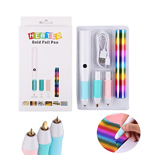 3 Größen Spitzen mit Heißfolien-Stift und 1 x wasseraktivierte Folienrollen-Set All-in-One-Kits, Zeichenstift, USB-betrieben, DC5 V Folien-Kiel-Starter-Kit für Scrapbooking, Bastelwerkzeug von OTCRAFT