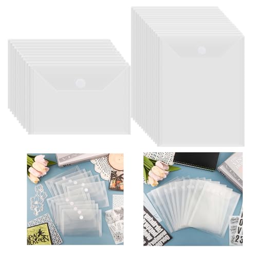 30 Stück transparente Stanzformen und Stempel, Kunststoff-Aufbewahrungstasche, wiederverschließbar, große Umschlagtasche für DIY-Scrapbooking, Papierkarten, Bastelarbeiten und Stanzformen, Schablone von OTCRAFT