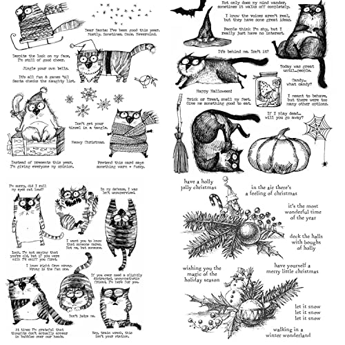 4 Stück Halloween Katze Niedlich Winter Kürbis Magie Weihnachten Cheer Klar Gummi Stempel Siegel für DIY Scrapbooking Prägung Handwerk Geschenkkarte Papier Album Silikonstempel von OTCRAFT