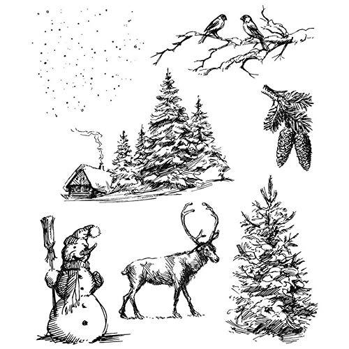 Christmas Trees Deers Houses Birds Snowman Stamp for Card Making DIY Scrapbooking Handmade Crafts Transparent Silicone Seal Stamp for Paper Crafting Arts Crafts Scrapbooking Supplies Album Decor von OTCRAFT