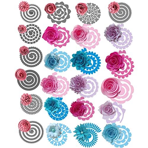 OTCRAFT 24 Stück 3D-Blumen-Spiral-Stanzformen aus Metall für Kartenherstellung, DIY, Scrapbooking, Prägeschablone, Stanzschablone, Form, Kunst, Handwerk, Metall-Stanzformen für Papierbasteln, von OTCRAFT