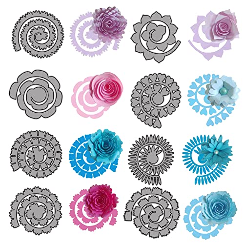 OTCRAFT 8 Stück 3D-Blumen Metall Prägeschablonen Stanzformen Dreidimensionale Blumen Schablonen Cutting Dies SchablonMetall Silber für Scrapbooking Papierhandwerk Album Stempel DIY Dekor von OTCRAFT