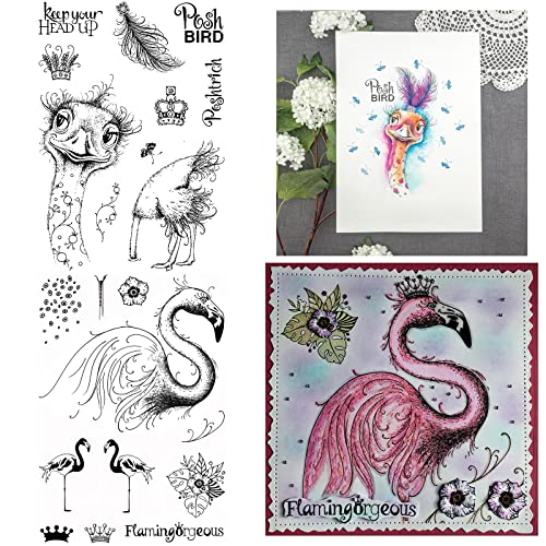 2 wunderschöne Flamingo-Stempel mit Vogelmotiv, transparent, für Bastelarbeiten, Scrapbooking, Papierbasteln, Kunstbedarf, handgefertigt von OTCRAFT