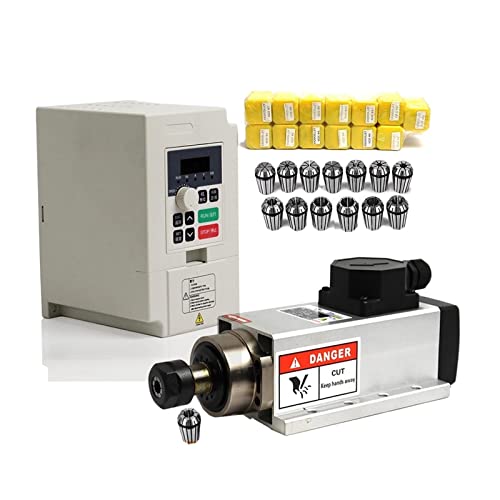 Spindel, 2.2KW ER20 quadratischer luftgekühlter Spindelmotor mit 2.2KW Inverter/VFD Kits +13PCS ER20 for CNC-Fräsmaschine,Leise und Effizient(1Pc battery,220) von OTENC